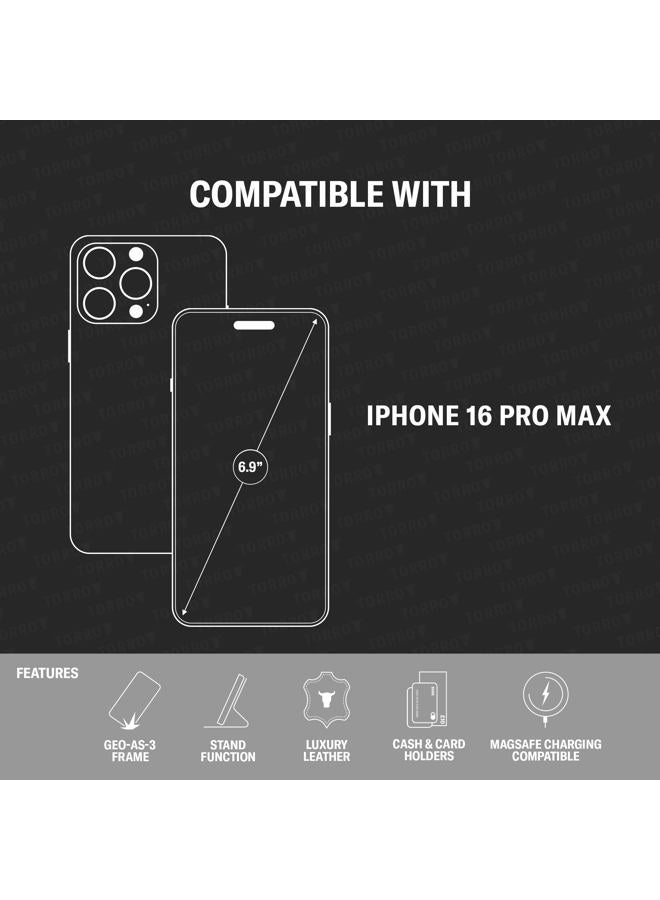 TORRO Case Compatible with iPhone 16 Pro Max - Genuine Leather Case with Stand Function and Card Slots (Compatible with Official MagSafe Chargers) - Black - Image 2