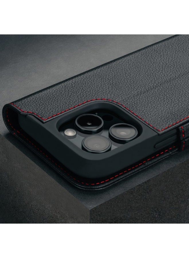 TORRO Case Compatible with iPhone 16 Pro Max - Genuine Leather Case with Stand Function and Card Slots (Compatible with Official MagSafe Chargers) - Black - Image 5