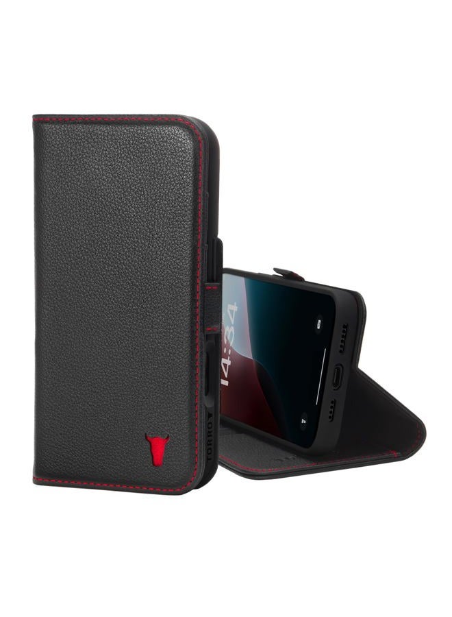 TORRO Case Compatible with iPhone 16 Pro Max - Genuine Leather Case with Stand Function and Card Slots (Compatible with Official MagSafe Chargers) - Black - Image 1