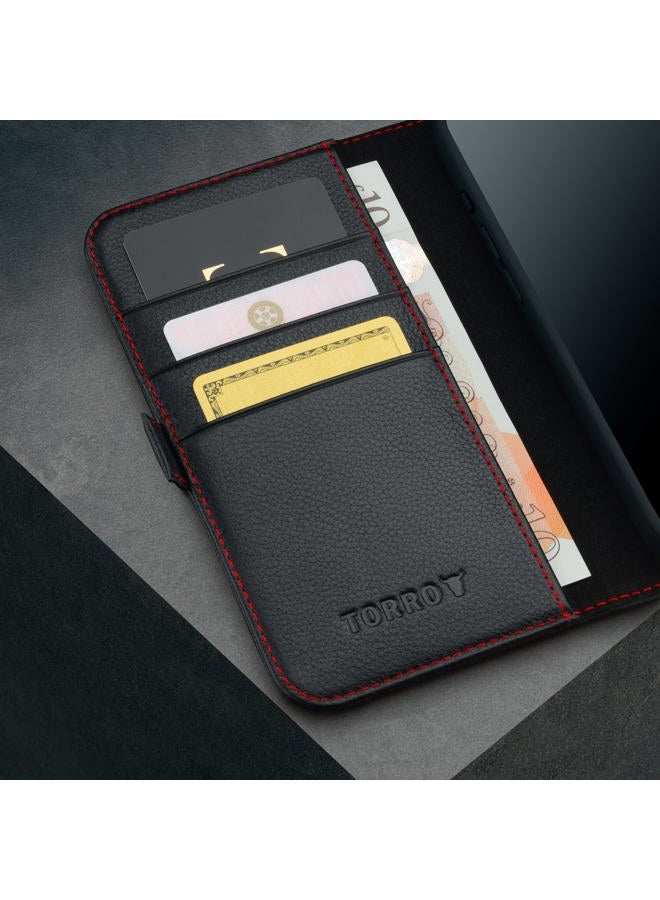 TORRO Case Compatible with iPhone 16 Pro Max - Genuine Leather Case with Stand Function and Card Slots (Compatible with Official MagSafe Chargers) - Black - Image 4
