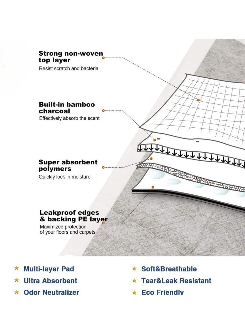 ضمادات حيوانات أليفة قابلة للاستخدام لمرة واحدة فائقة الامتصاص، ضمادات تدريب للكلاب والقطط من ألياف الخيزران المكربن، ضمادات حيوانات أليفة مضادة للروائح سريعة التجفيف ومقاومة للتسرب (60*60 سم، 40 قطعة) - Image 5