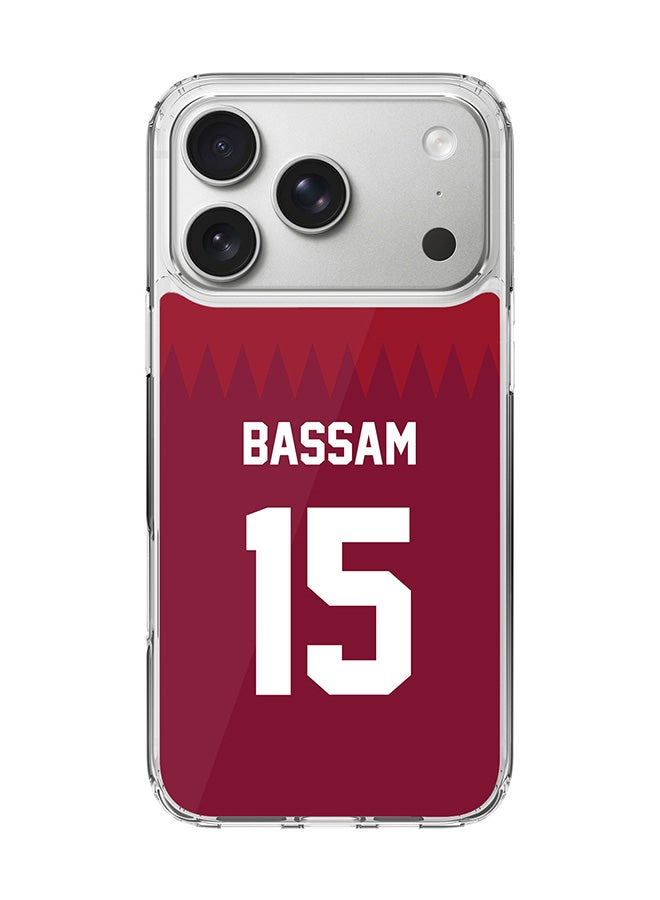 Stylizedd Classic Clear MagSafe Case for iPhone 17 Pro , Hybrid Soft Case Flexible Edges Anti Drop TPU PC Gel Thin Transparent Cover [ Designed for iPhone 17 Pro ] - Football Team - Qatar, Player Name - Bassam - Image 1