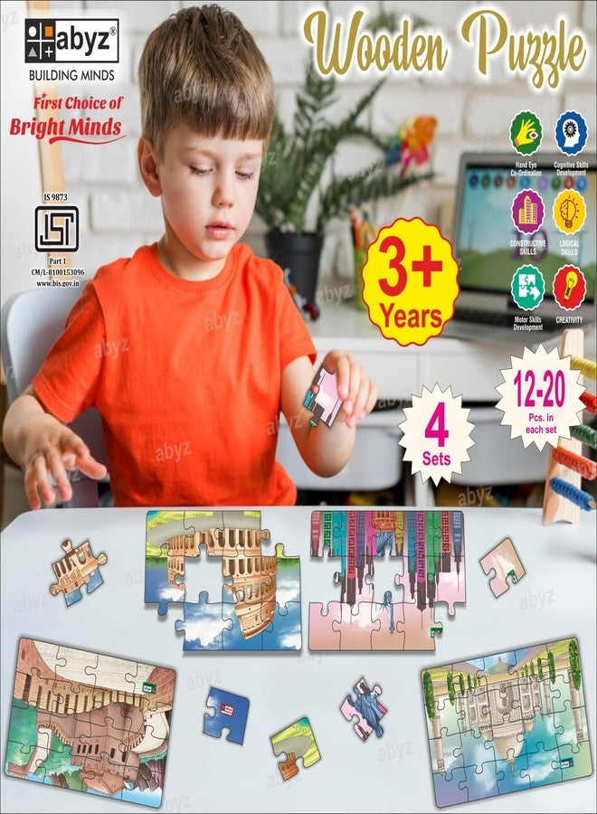 ABYZ Wooden Jigsaw Puzzle - Colosseum, Statue of Liberty, TAJ Mahal Playset for Little Explorers, 12, 15, 16, 20-Pieces & Pack of 5 | Birthday Gift for (3 Plus Years) Kids. - Image 4