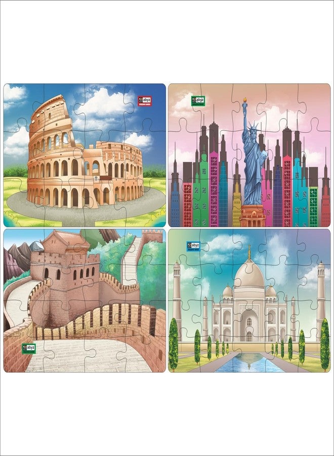 ABYZ Wooden Jigsaw Puzzle - Colosseum, Statue of Liberty, TAJ Mahal Playset for Little Explorers, 12, 15, 16, 20-Pieces & Pack of 5 | Birthday Gift for (3 Plus Years) Kids. - Image 1