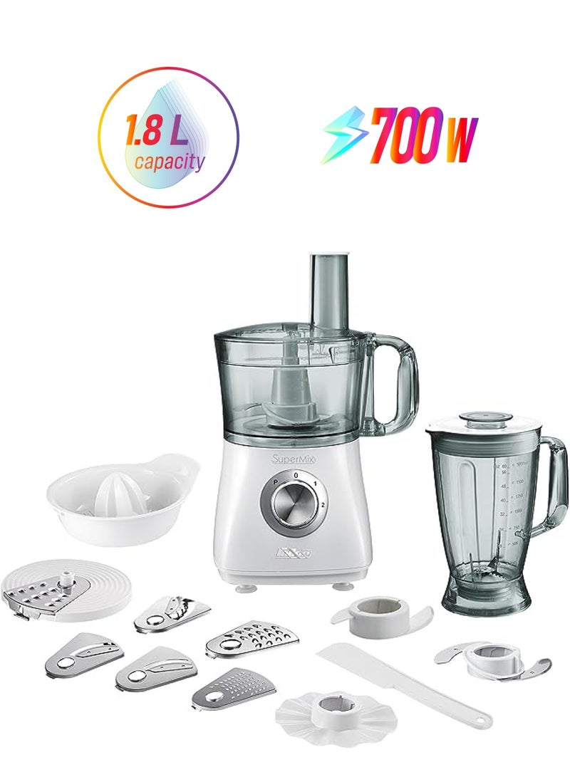 Feller Germany 700W Multi-functional Food Processor with 9 Blades, 1.8L Blender, Citrus Juicer, French Fry Disk, Dough Maker Blade, Emulsify Disk, Spatula, FPB200, 2Y Guarantee-UAE Version (White) - Image 1