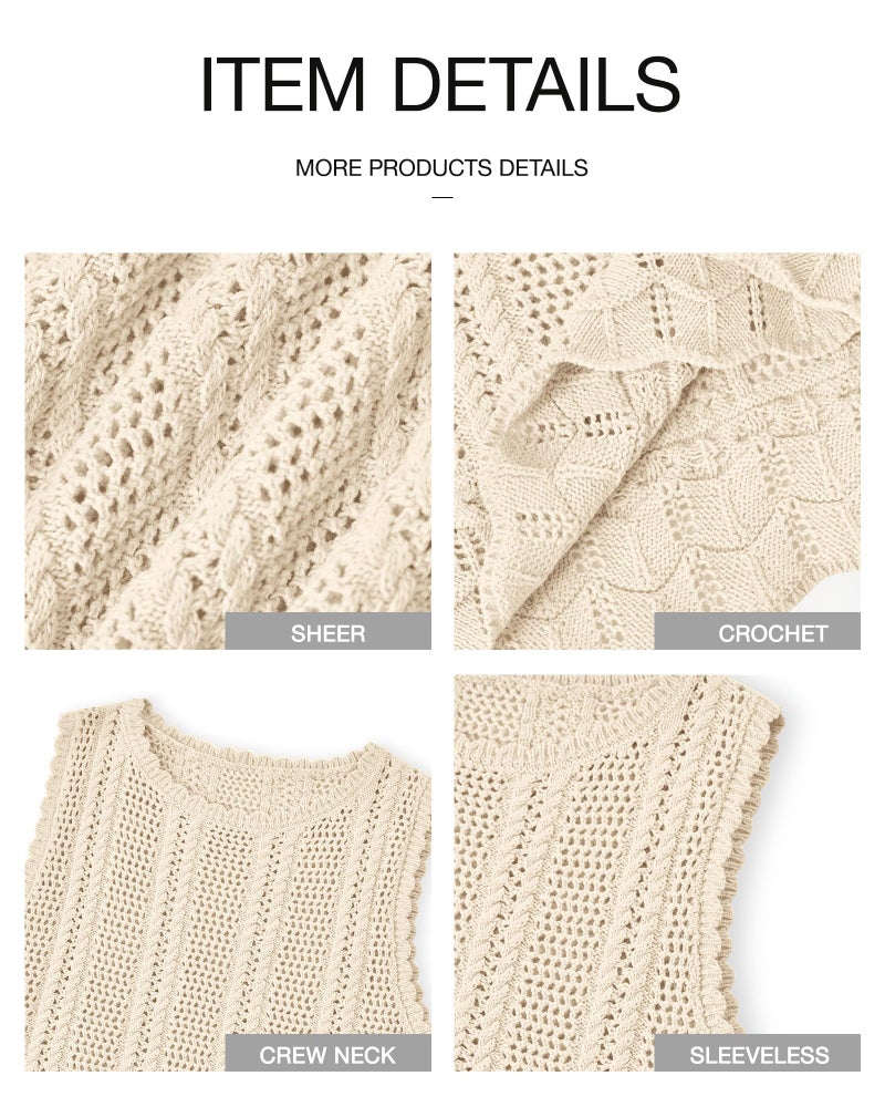KIRUNDO Beach Vacation Clothes for Women Spring Summer Crochet Sweater Vest Tank Tops Cover Ups Resort Cruise Outfits 2026(Apricot, Large) - Image 4