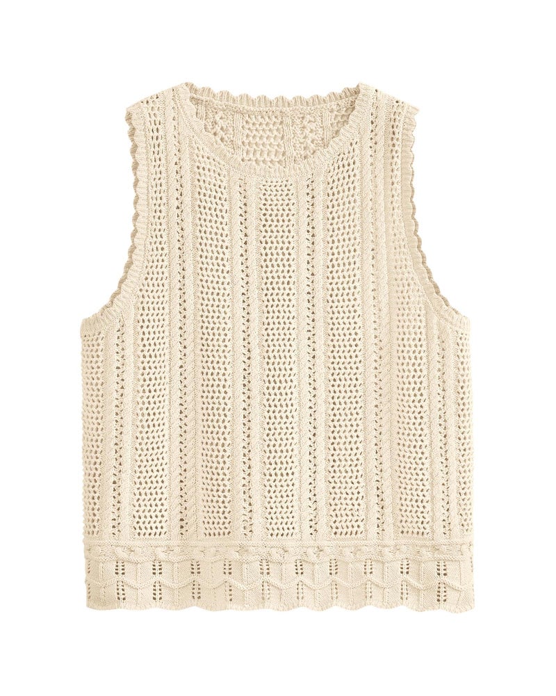 KIRUNDO Beach Vacation Clothes for Women Spring Summer Crochet Sweater Vest Tank Tops Cover Ups Resort Cruise Outfits 2026(Apricot, Large) - Image 1