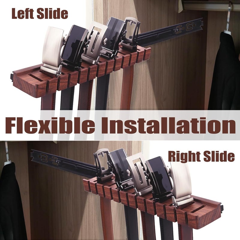 cenleoha Black Walnut Wood Belt Rack with Slide, Belt Hanger for closet, Belt and Tie Storage Organizer, Space Saving Wooden Belt Holder, Gift Idea for Husband and Father’s Day - Image 3