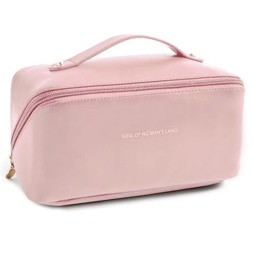 GUBB Multifunctional Travel Makeup Bag | Large Capacity Portable Leather Makeup Bag with Convinient & Durable Handle | Cosmetics Storage Bag with Waterproof PU Leather Fabric - Pink - Image 1