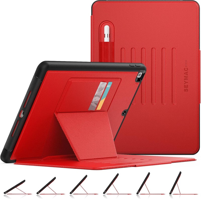SEYMAC stock حافظة SEYMAC المخزنة لجهاز iPad الجيل التاسع/الثامن/السابع 10.2 بوصة مع حامل مغناطيسي متعدد الزوايا [غطاء إيقاظ/إغلاق] حامل قلم حافظة واقية ذكية لجهاز iPad 10.2 بوصة 2021/2020/2019، أحمر - Image 1