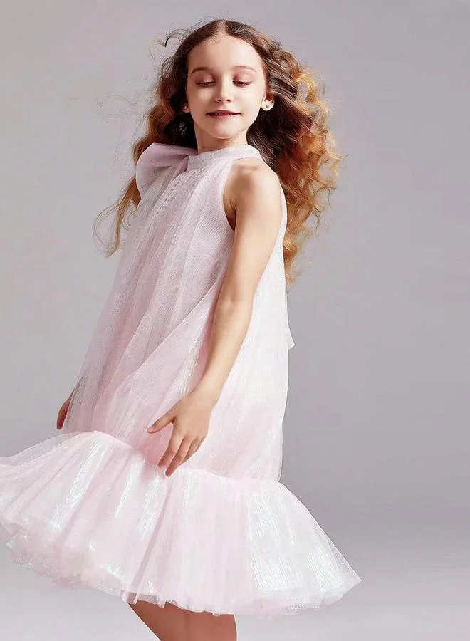 Take Two Girls Halter Bow Detail Ruffle Hem Party Dress