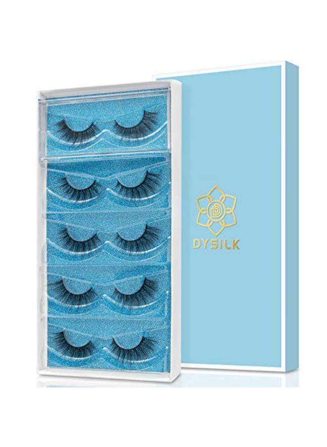 DYSILK 5 Pairs 6D Mink Eyelashes Faux Fluffy Wispy Natural Cross Fake Eyelashes Volume Thick Long Handmade False Eyelashes Pack Extension Reusable Soft Makeup Lashes No Glue |006-15.2Mm - Image 1