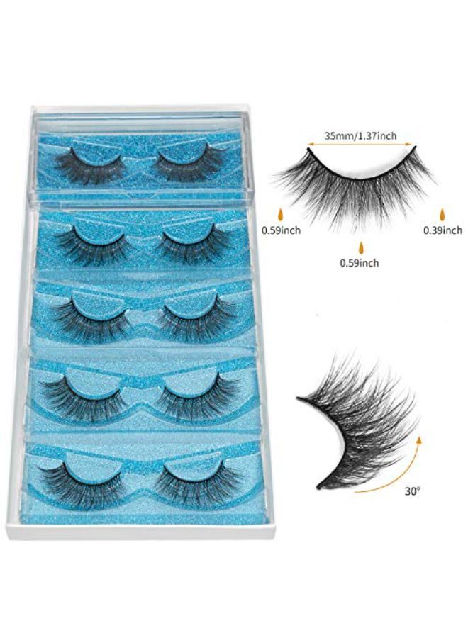 DYSILK 5 Pairs 6D Mink Eyelashes Faux Fluffy Wispy Natural Cross Fake Eyelashes Volume Thick Long Handmade False Eyelashes Pack Extension Reusable Soft Makeup Lashes No Glue |006-15.2Mm - Image 3
