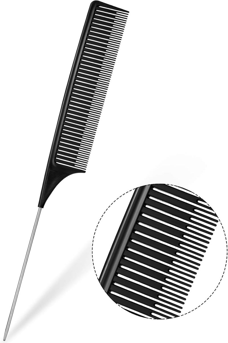 Stainless Steel Rat Tail Comb for Highlighting Teasing Parting and Styling Professional Pintail for Salon and Home Use Black