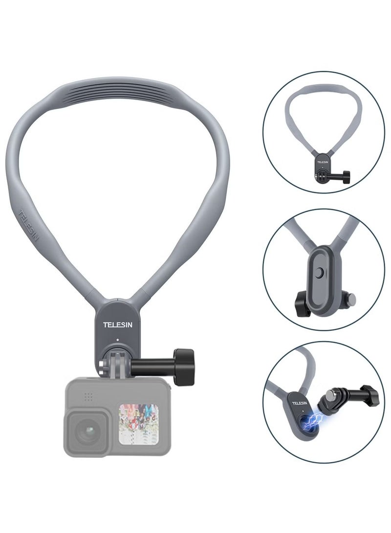 TELESIN Magnetic Neck Mount for Action Camera | Compatible with GoPro/Insta360/DJI Action, Quick Magnetic Release, Comfortable Silicone Strap | Includes Adapter Screw - Image 1