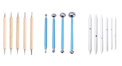Morel Combo of 4pcs Modeling Ball Tool Sculpting Tool Set for Cake Engraving Set 5 Pcs Double Ended Stainless Steel Ball Stylus Wooden Tool Set for Clay and 6 Nos Paper Stump - Image 1