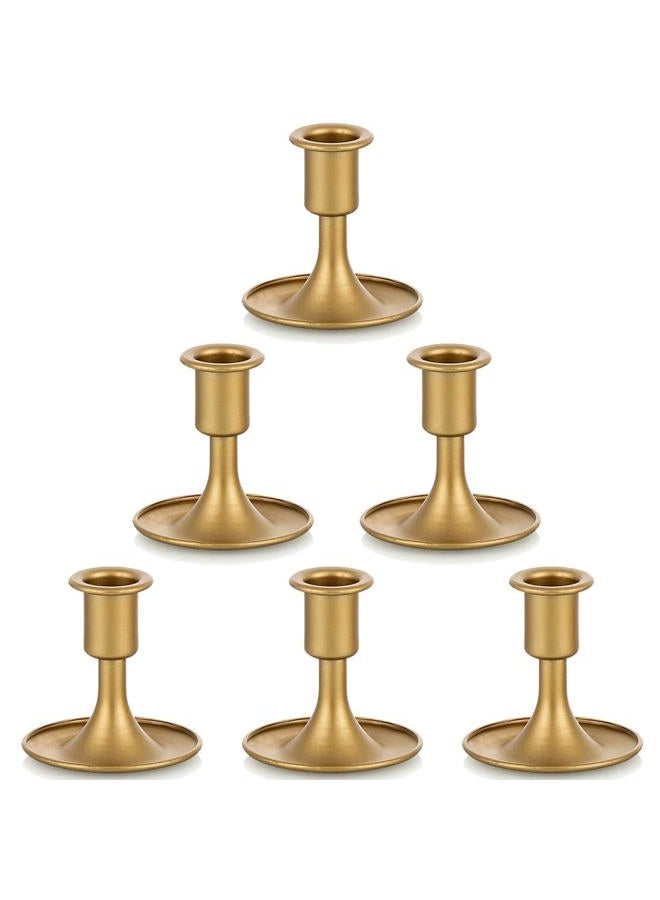 Hewory Gold Taper Candle Holder Set of 6, Short Skinny Brass Candlestick Holders, Vintage Small Low Metal Candles Sticks for Wedding Centerpieces Christmas Birthday Party Holiday Dinning Table Decor - Image 1