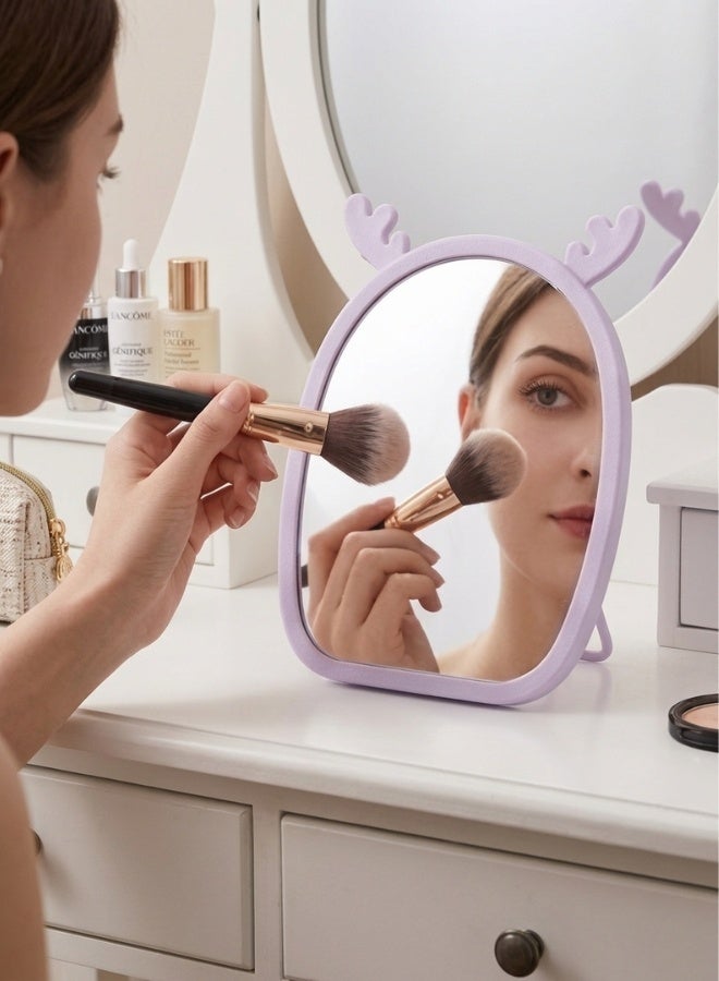 Happy Home Magnifying Makeup Mirror with Adjustable Stand – Cartoon Shaped Vanity Countertop Mirror for Bathroom Dressing Table Barber and Beauty Salon Use – Natural Reflection Cosmetic Mirror for Precise Makeup Skincare Hair Styling Portable and Lightweight Design for Daily Use – 15×13 CM -Purple - Image 1