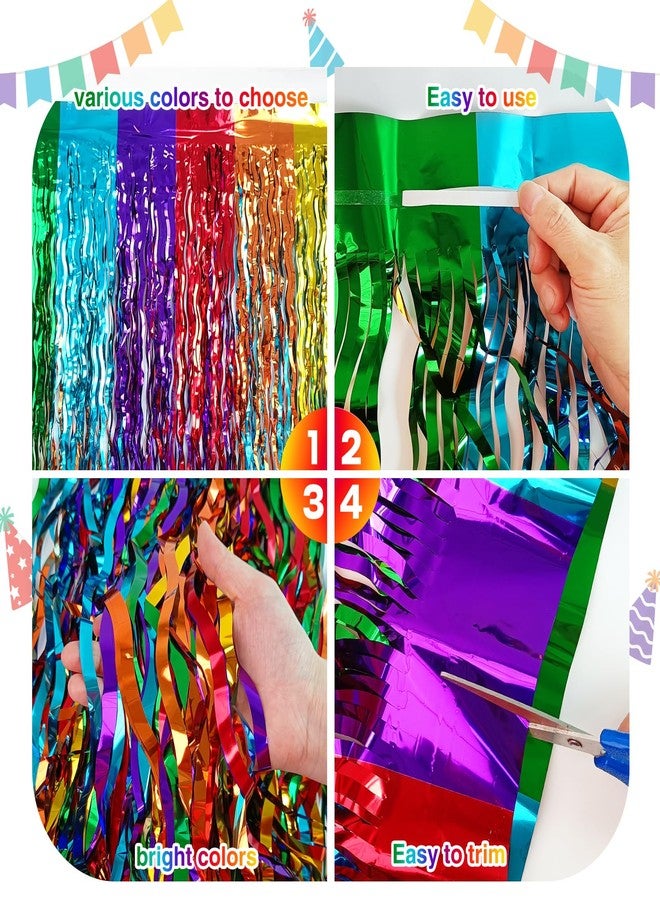 Morcheiong 2 Pack 29.5x108 Inch Rainbow Foil Fringe Tinsel Table Skirts Disposable Table Skirt Banner for Rectangle Tables Tinsel Backdrop Curtain Party Supplies Wedding Parade Floats Decorations - Image 3
