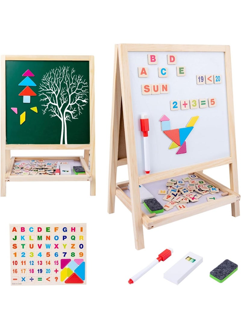 Soofam Easel for Kid，Wooden Art Easel，Wooden Chalkboard & Magnetic Whiteboard ，Storage Tray，Letters and Numbers Magnets and Other Accessories，Learning-Toy for 3,4,5,6,7,8 Years Old Boy & Girls - Image 1