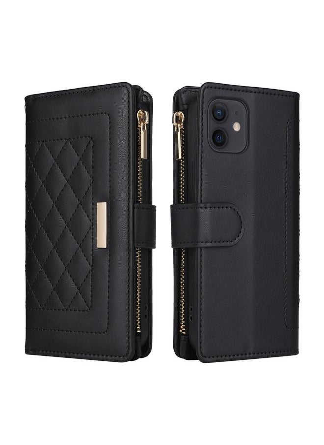 جراب هاتف iPhone 11 Crossbody بسحاب محفظة جلد على شكل معين