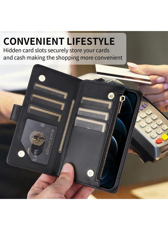 جراب هاتف iPhone 11 Crossbody بسحاب محفظة جلد على شكل معين