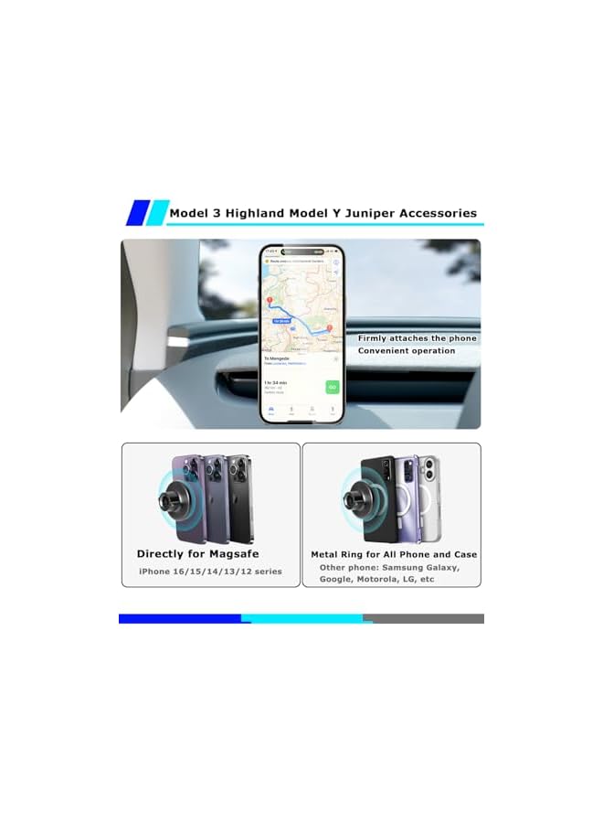 Green Tiger Phone Mount for Tesla Model 3 Highland Model Y Juniper 2025, Magnetic Phone Holder for Tesla Model 3 Model Y Accessories 2025, Easy Installation for MagSafe, Compatible with iPhone 16 15 14 13 12 - Image 4
