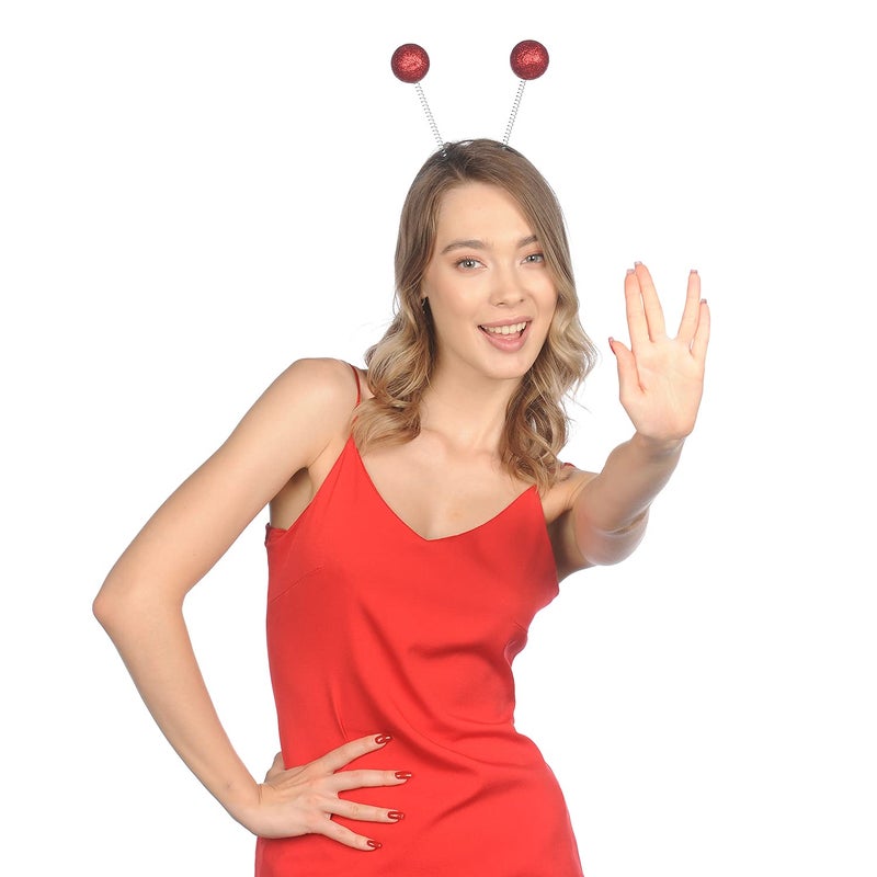 Cheerin Red Alien Headband - Martian Antenna Headband - Glitter Ball Head Boppers - Space Theme Costume - Alien Costume Accessories - Image 2