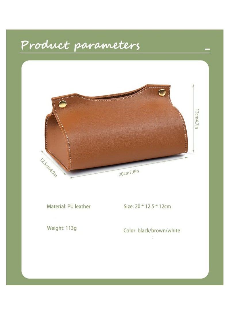Excefore Tissue Box Cover, PU Leather Tissue Box Covers, Modern Tissue Cover Decorative Facial Tissue Organizer for Bathroom, Vanity Countertop, Tabletop, Car, Desk (Brown) - Image 2