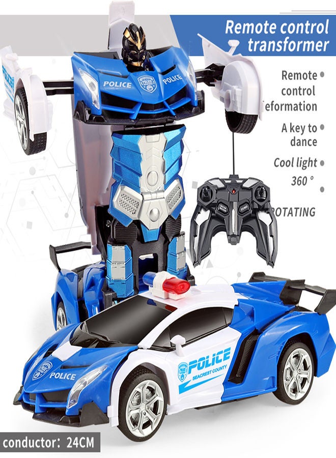 AROAQ The Police Car Blue Remote Control Car Transform Robot RC Car with 40MHz Version Remote And One Button Transforming 360 Degree Rotation Drifting Ideal Car Scale and Birthday Gift Toy  - Image 1