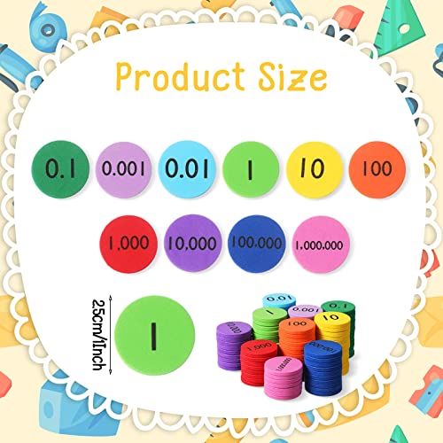 Kingdder Place Value Disks 10 Decimals to Whole Numbers Counting Chips for Kids Base 10 Place Value Manipulatives Math Counters Discs Set for Elementary School Math Supplies(1000 Pcs) - Image 2