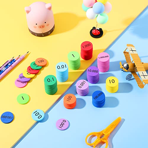 Kingdder Place Value Disks 10 Decimals to Whole Numbers Counting Chips for Kids Base 10 Place Value Manipulatives Math Counters Discs Set for Elementary School Math Supplies(1000 Pcs) - Image 4
