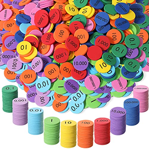 Kingdder Place Value Disks 10 Decimals to Whole Numbers Counting Chips for Kids Base 10 Place Value Manipulatives Math Counters Discs Set for Elementary School Math Supplies(1000 Pcs) - Image 1