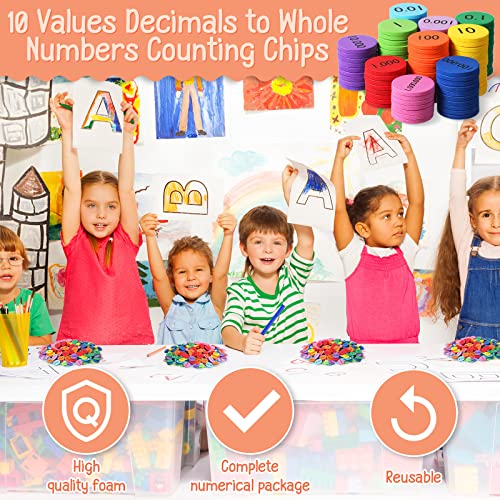 Kingdder Place Value Disks 10 Decimals to Whole Numbers Counting Chips for Kids Base 10 Place Value Manipulatives Math Counters Discs Set for Elementary School Math Supplies(1000 Pcs) - Image 3