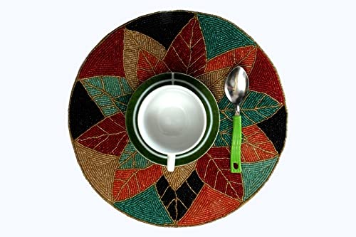 Awesome Washable Floral Cotton Cloth Designer Jacquard Vintage Placemat for Dining Room (Round Mats- 12" x 12")- Multicolor Round (PMT014) - Image 2