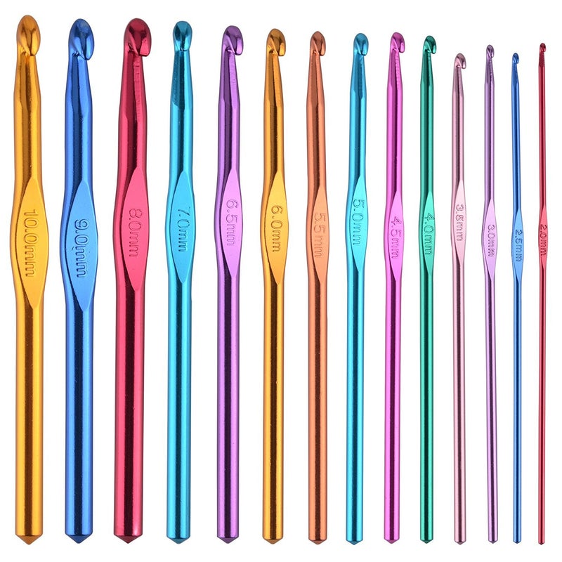 BCMRUN 14 pcs Multicolor Aluminum Crochet Hooks Knitting Needles Craft Yarn 2-10mm â€¦ - Image 1