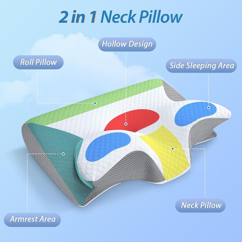 Memory Foam Pillow, 2 in 1 Neck Support for Sleeping, Ergonomic Bed Pillow for Side Back Stomach Sleeper  (Grey) - Image 2