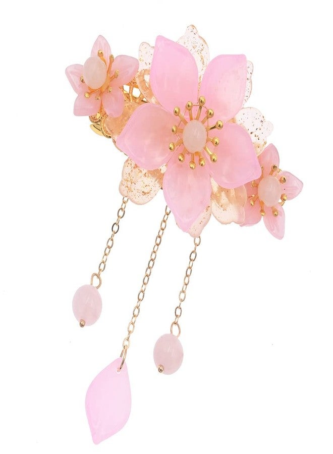 MIAO WU Chinese Style Handmade Flower Hair Clip, Women Ponytail Holder Long Tassel Hairpin Flower Headwear for Women Hanfu Kimono Cosplay Hair Accessories - Image 3