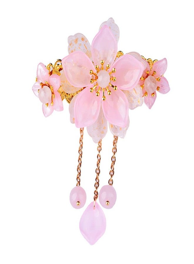 MIAO WU Chinese Style Handmade Flower Hair Clip, Women Ponytail Holder Long Tassel Hairpin Flower Headwear for Women Hanfu Kimono Cosplay Hair Accessories - Image 2