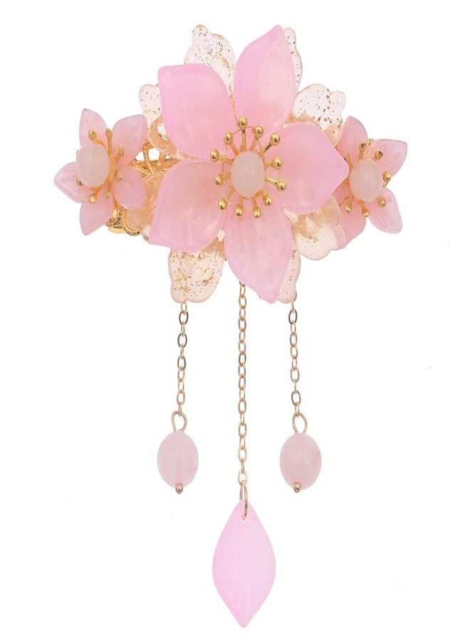 MIAO WU Chinese Style Handmade Flower Hair Clip, Women Ponytail Holder Long Tassel Hairpin Flower Headwear for Women Hanfu Kimono Cosplay Hair Accessories - Image 1