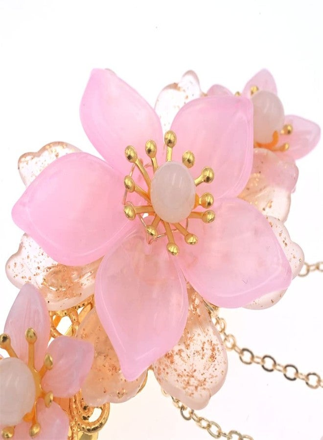 MIAO WU Chinese Style Handmade Flower Hair Clip, Women Ponytail Holder Long Tassel Hairpin Flower Headwear for Women Hanfu Kimono Cosplay Hair Accessories - Image 5