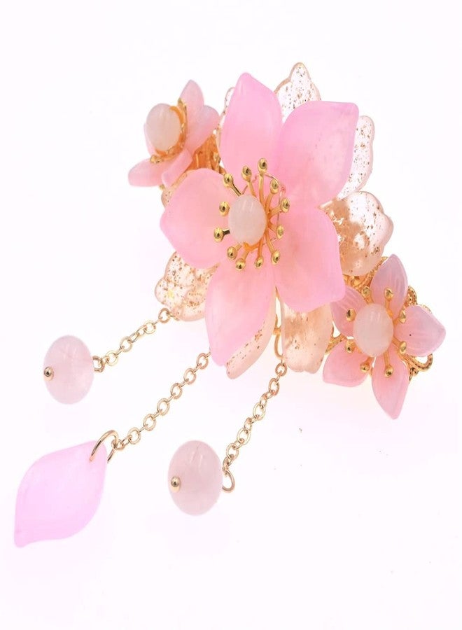 MIAO WU Chinese Style Handmade Flower Hair Clip, Women Ponytail Holder Long Tassel Hairpin Flower Headwear for Women Hanfu Kimono Cosplay Hair Accessories - Image 4