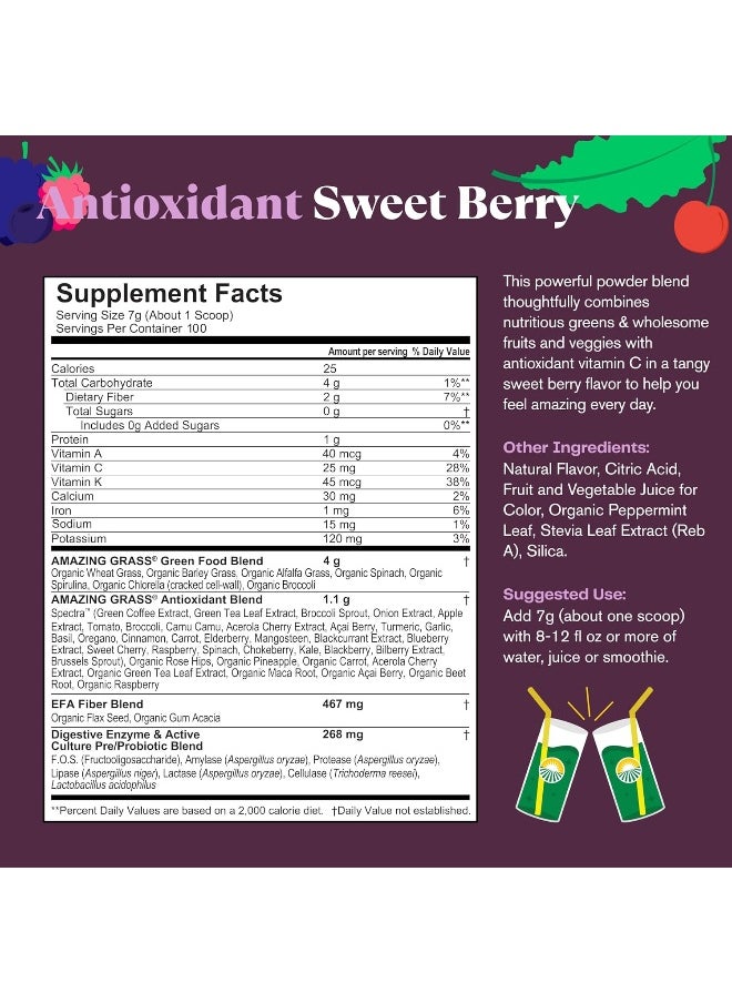 Amazing Grass Greens Blend Antioxidant: Super Greens Powder Smoothie Mix with Organic Spirulina, Beet Root Powder, Elderberry & Probiotics, Sweet Berry, 100 Servings - pzsku/Z3273413EBDA7500A49E4Z/45/_/1740377531/86e33a6c-42ce-4d3c-b6cd-6277af60f993