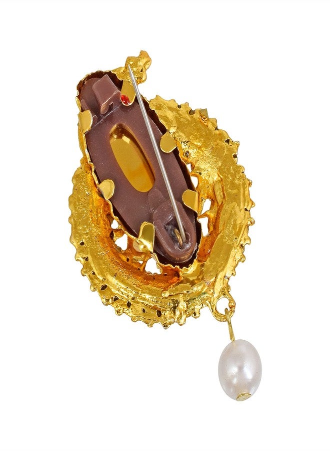 Memoir Brass Goldplated CZ & Pearls Meenakari Peacock design Fashion Sareepin Dupatta pin Brooch Men Women (SPDM3639) - Image 3