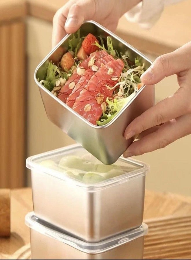 ATOOZED Stainless Steel Lunch Box for Travel | Food Storage Box with Lid | Food Grade BPA Free Leak Proof Container | Suitable for Fridge Picnic Containers for Kitchen (Pack of 2) - Image 1