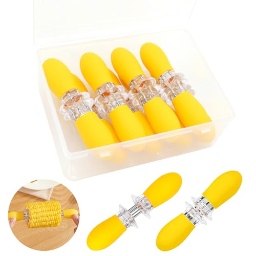 PEOUWNES 16Pcs8 Pairs Yellow Corn HoldersPEOUWNES Stainless Steel Corn Cob Holders Corn on The Cob Skewers Corn on The Grill Interlocking Design Corn Skewers Forks for Home Cooking BBQ Parties Camping - Image 1