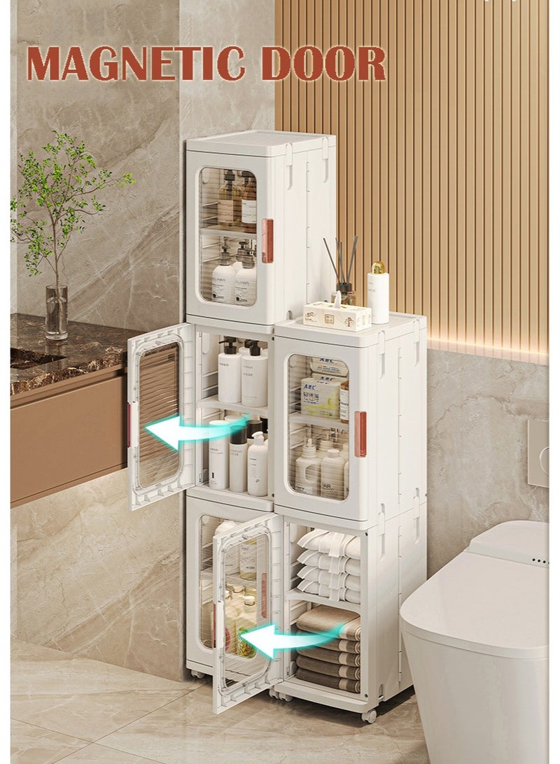 Folding Storage Cabinet, Multi Layered Narrow Plastic Storage Bins with Wheels for Small Space, Bathroom, Kitchen, Laundry Stackable Storage Box for Snack Books Toys Skin Care - Image 5