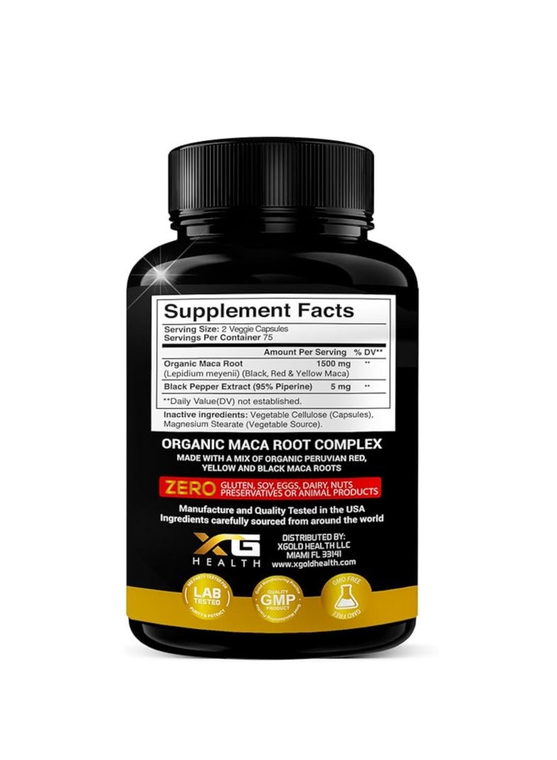 X Gold Health Organic Maca Root Powder Capsules 1500mg with Black,Red, Yellow Root 150 Capsules - Image 2