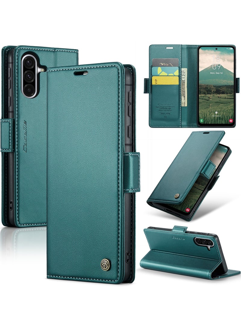 CaseMe Phone Case Luxury PU Leather Design Anti Fingerprint 023 Flip Cover Card Slot Holder Cover For Samsung Galaxy A56 (Green) - Image 1