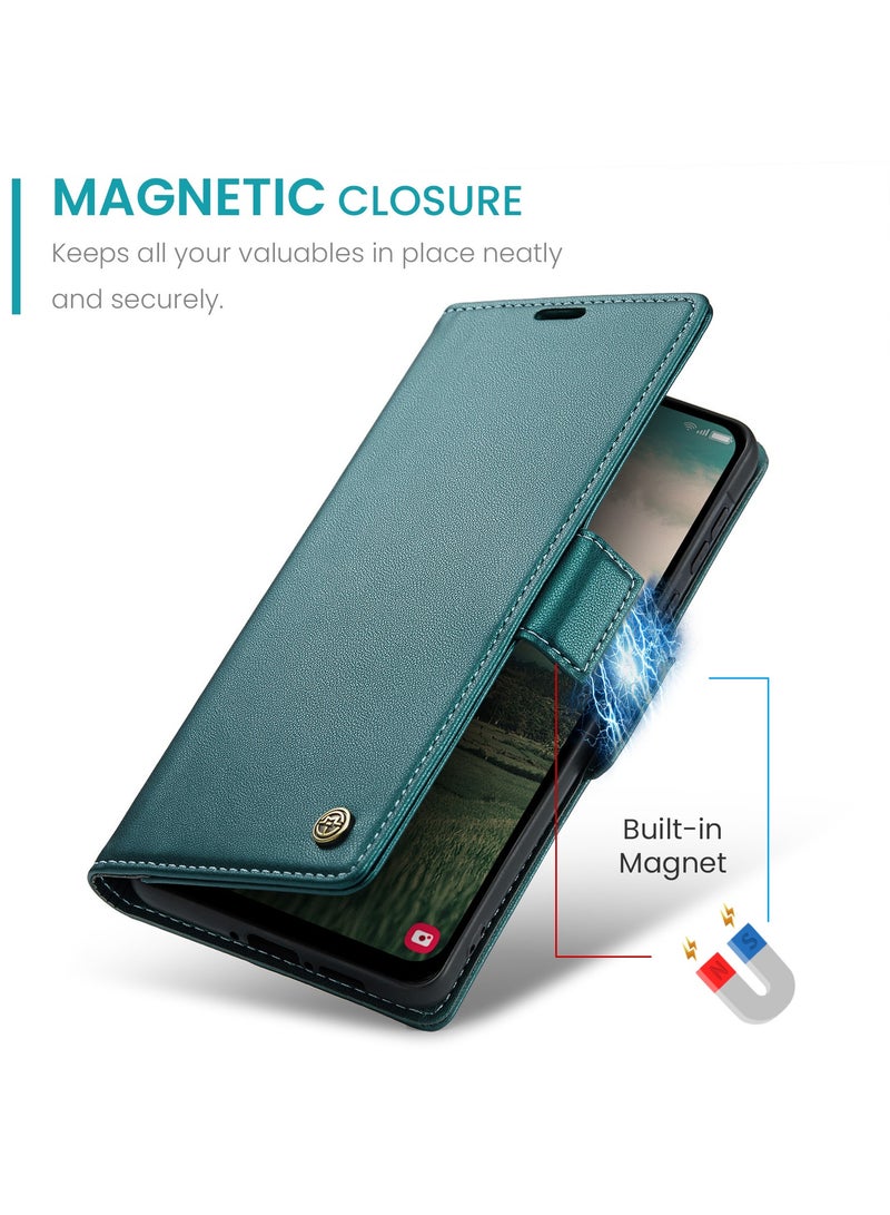 CaseMe Phone Case Luxury PU Leather Design Anti Fingerprint 023 Flip Cover Card Slot Holder Cover For Samsung Galaxy A56 (Green) - Image 3